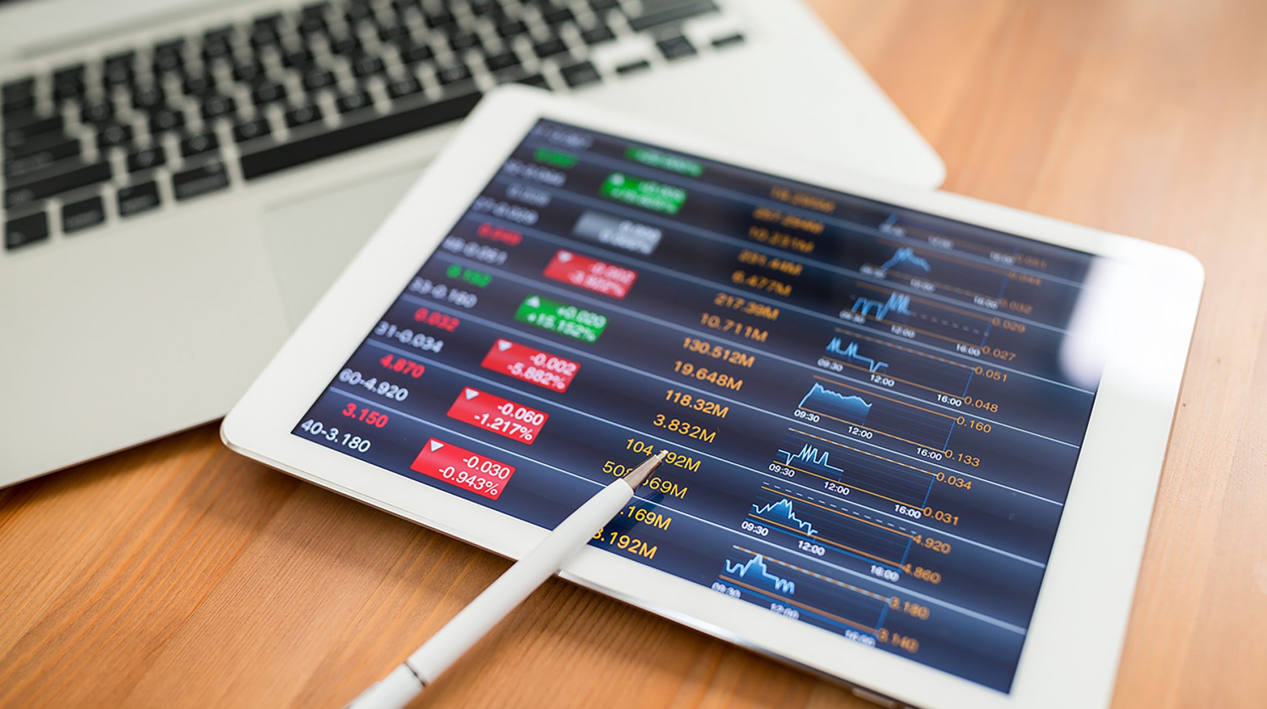 Digital tablet with stock market data Digital tablet with stock market data